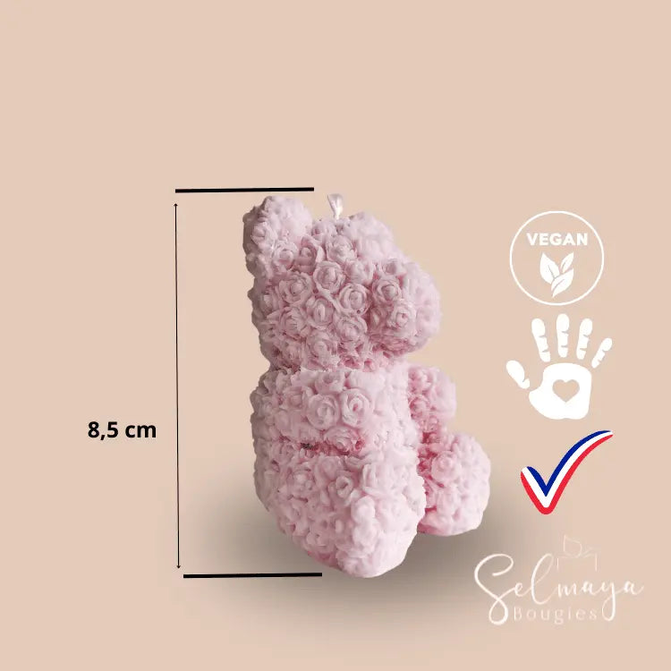 Bougie Ourson fleurie rose selmaya.bougies