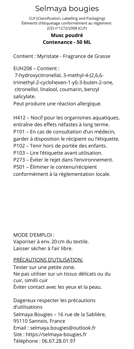 Musc poudré - Spray parfumé pour le linge sans alcool