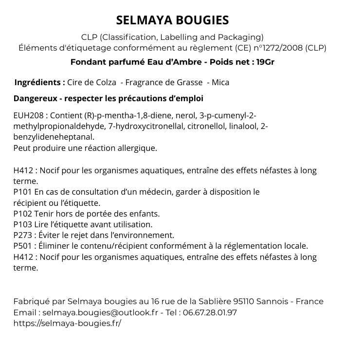 Eau d'Ambre 19gr - Fondant parfumé qui diffuse une odeur d'Ambre
