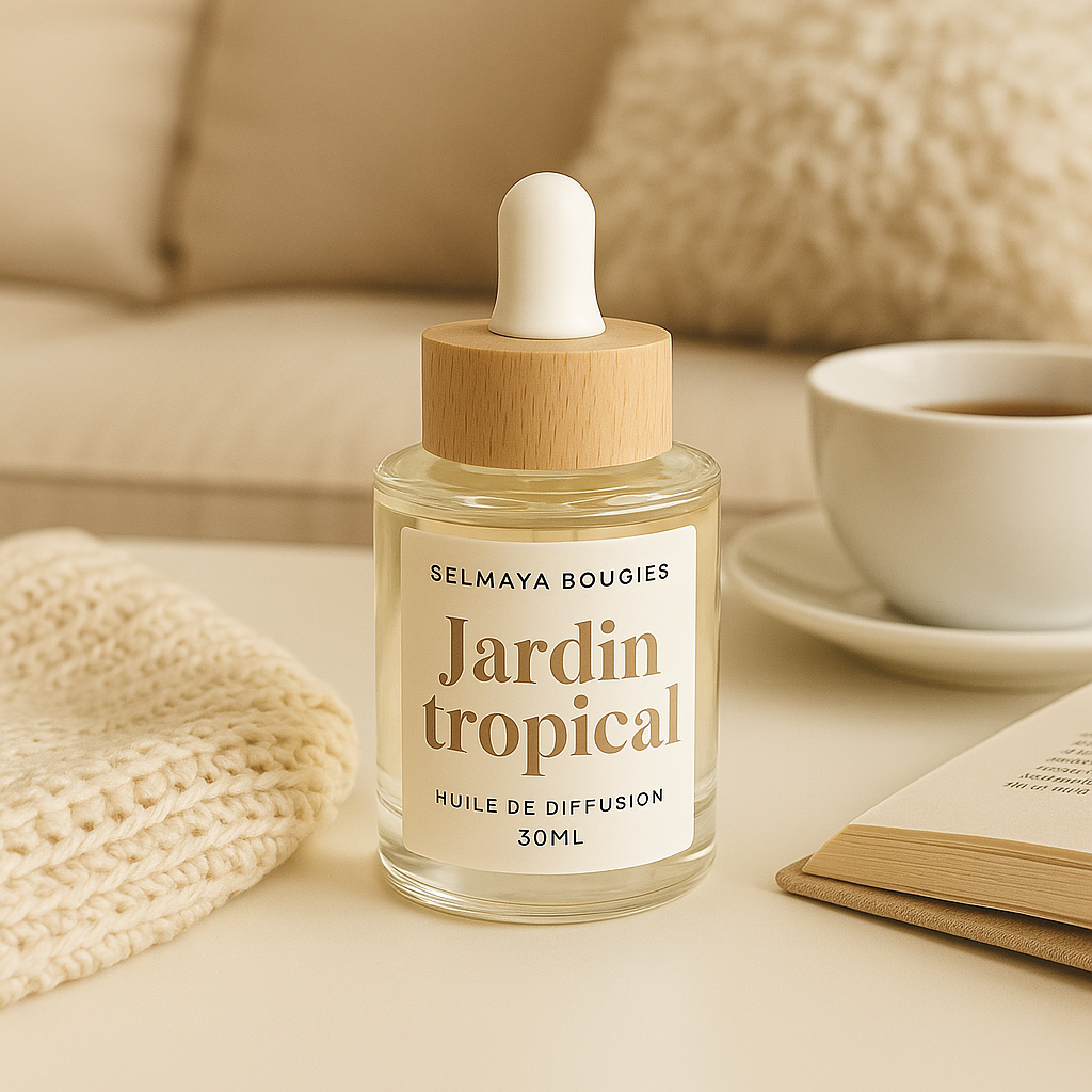 L'huile de diffusion jardin tropical laisse un parfum fleurie et sucré