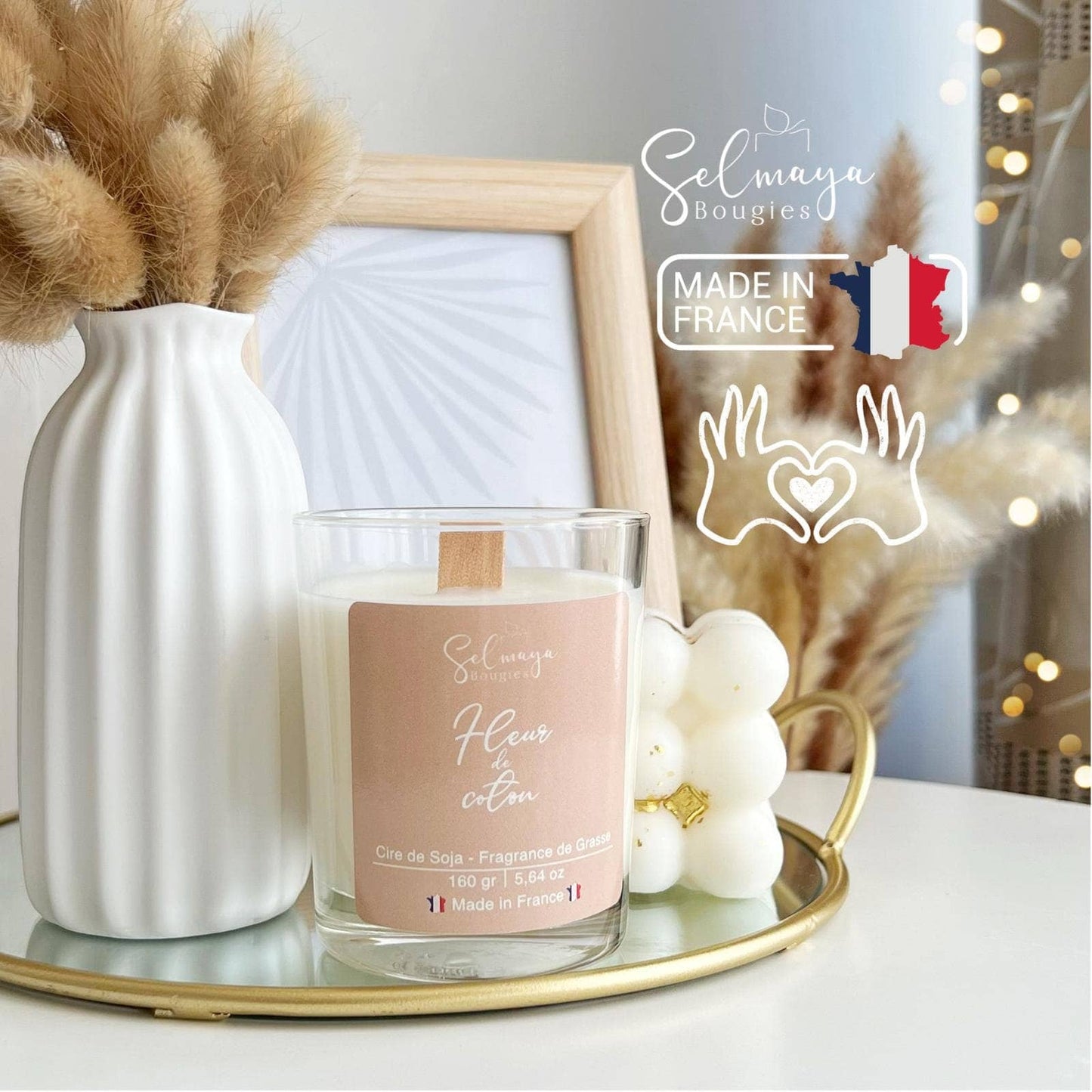 Bougie parfumée Fleur de coton - Bougie parfumée au notes floral de fleur de coton