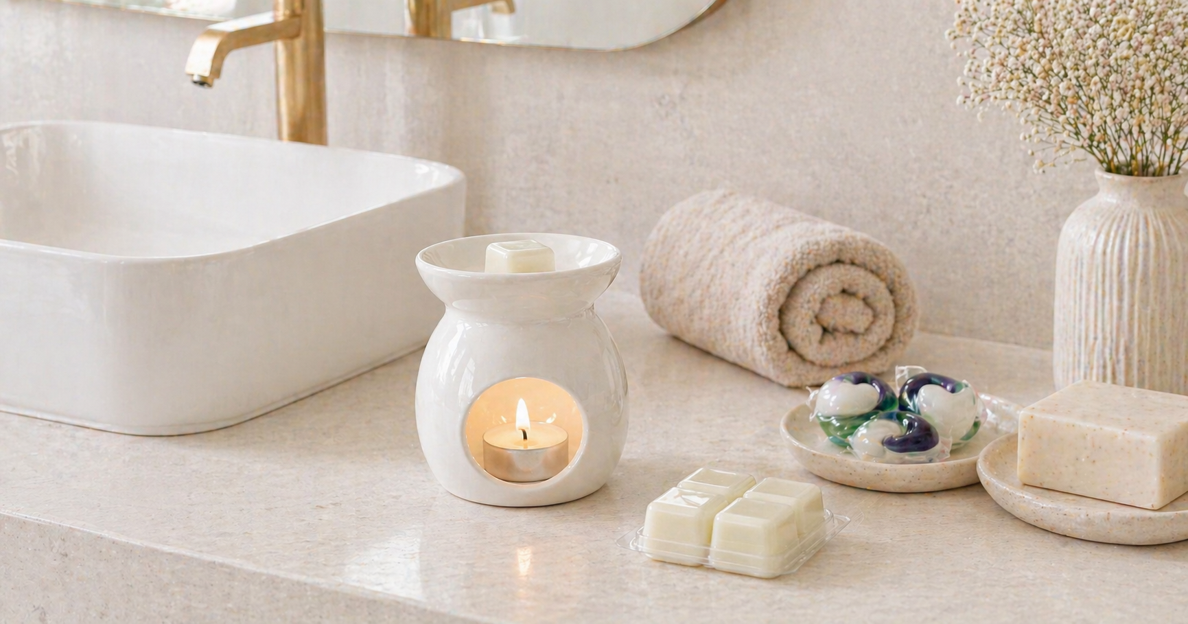 Intérieur frais et propre avec odeur linge propre - fondants et sprays Selmaya Bougies