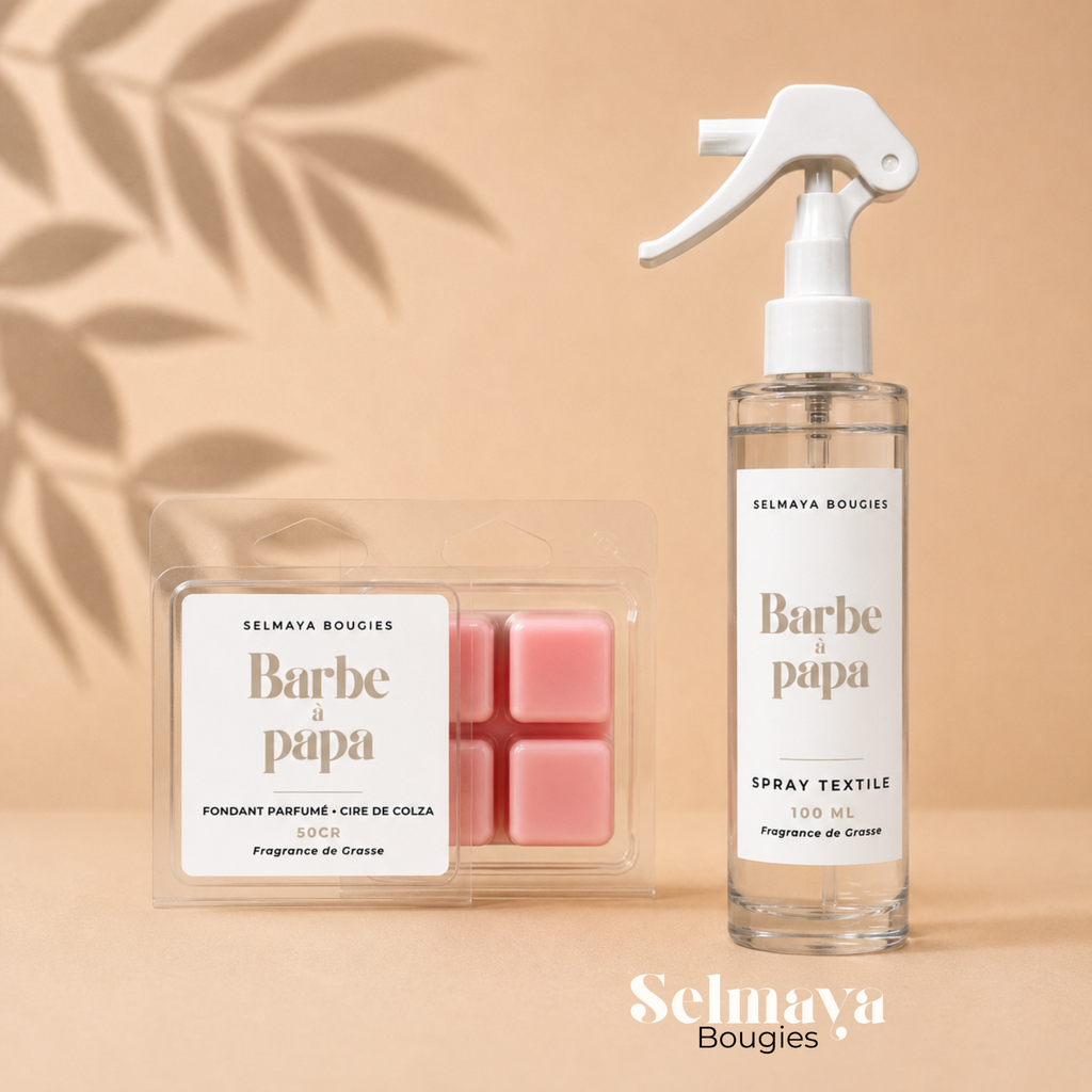 Duo Barbe à Papa : Spray Textile + Fondant Parfumé Gourmand