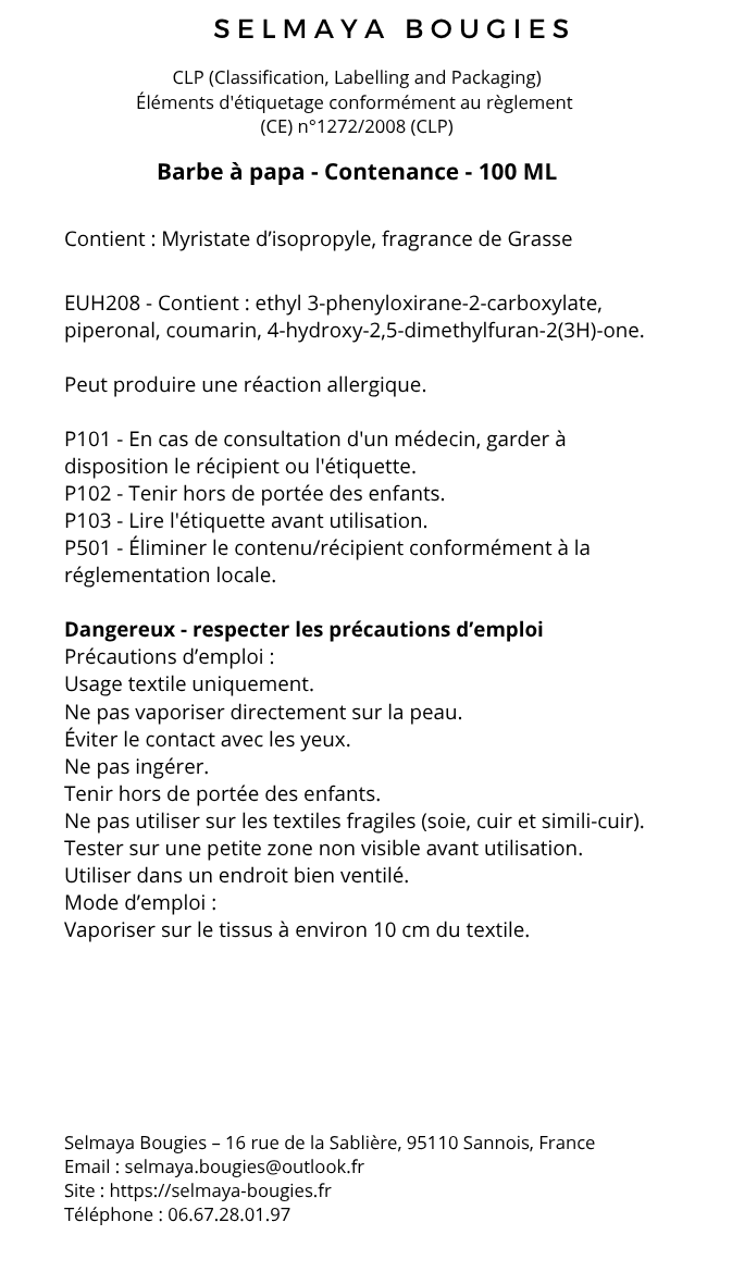 Spray textile Barbe à papa 100 ml | Selmaya Bougies
