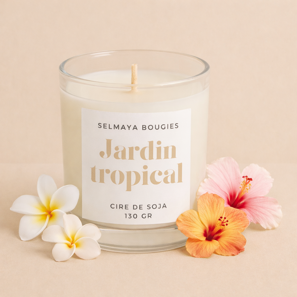 bougie parfumée Jardin Tropical cire de soja fabriquée en France Selmaya 150g