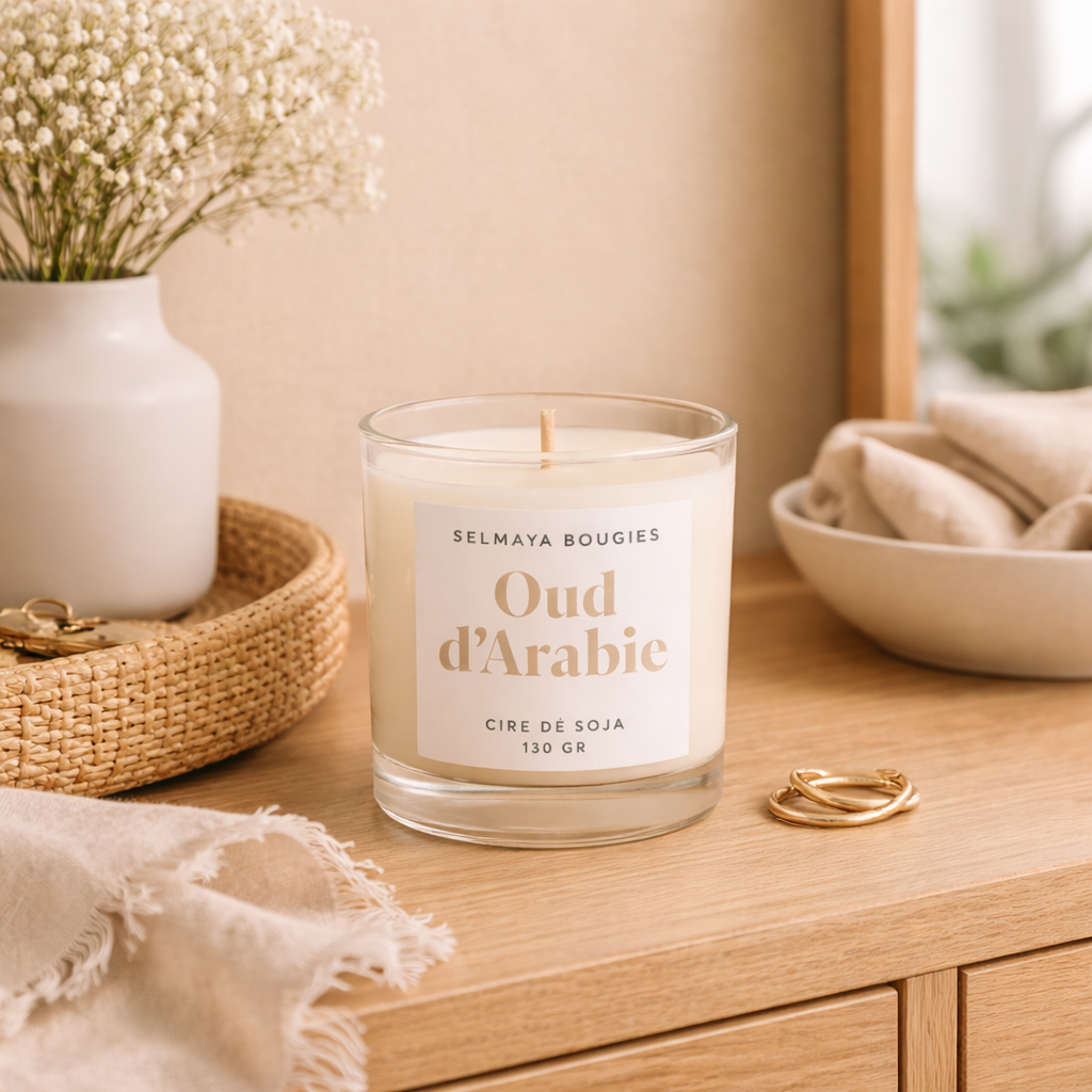 Bougie parfumée  Oud d'Arabie - 130g - 70h - Cire de Soja | Selmaya
