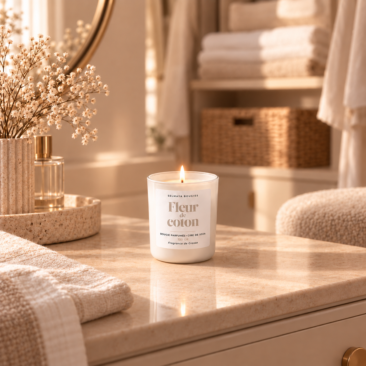 Bougie parfumée Fleur de coton - Bougie parfumée au notes floral de fleur de coton