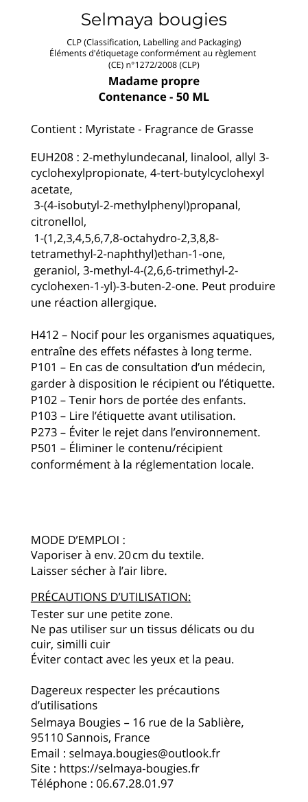 Madame propre - Spray parfumé pour le linge qui sent la lessive - 50 ml