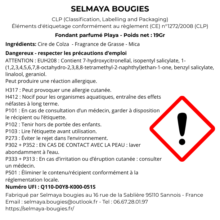 Playa 19gr - Fondant parfumé à base de cire de Colza