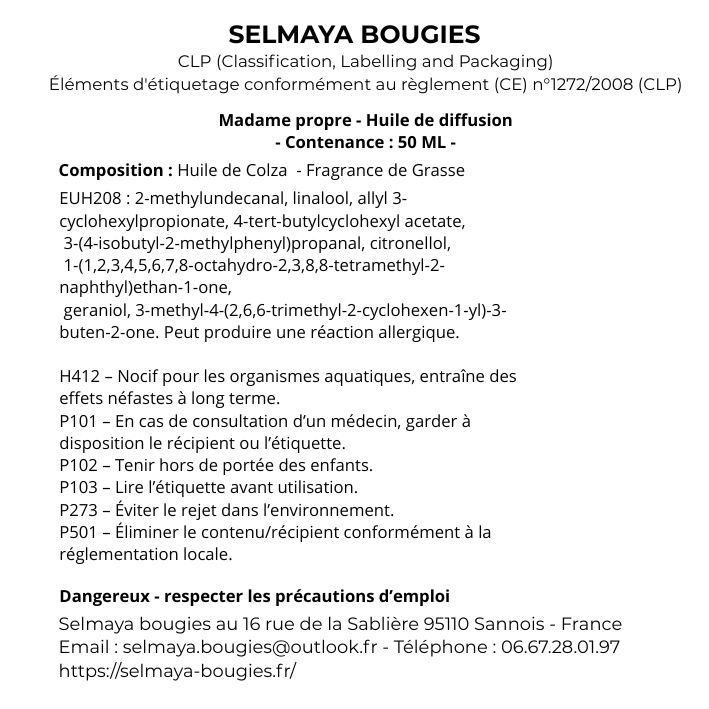 Madame propre - Huile de diffusion qui diffusent un parfum de lessive