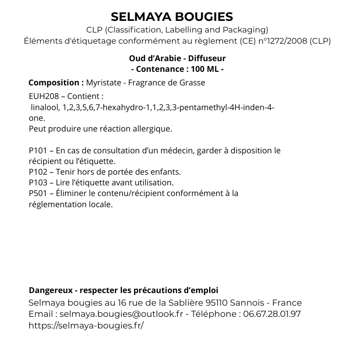 Diffuseur de parfum avec bâtonnets - Oud d'Arabie