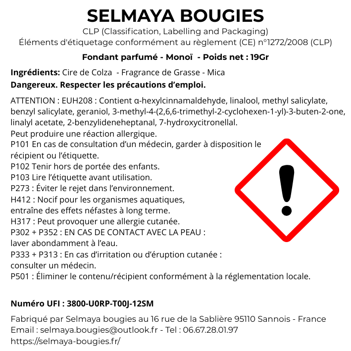 Fiche CLP fondant Monoï 19gr — informations de sécurité réglementaires