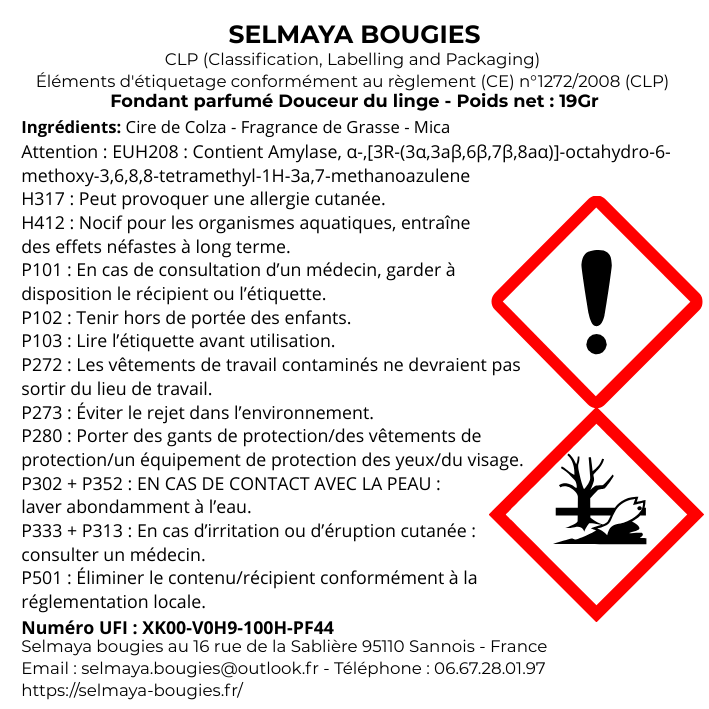 Fiche CLP Douceur du Linge 19gr - informations sécurité conformes réglementation