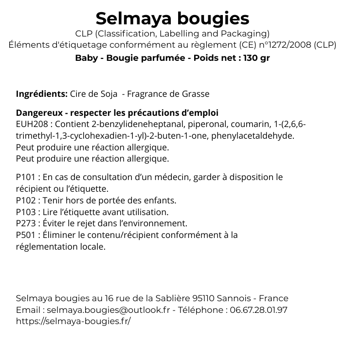 Bougie parfumée à la cire de Soja - Baby