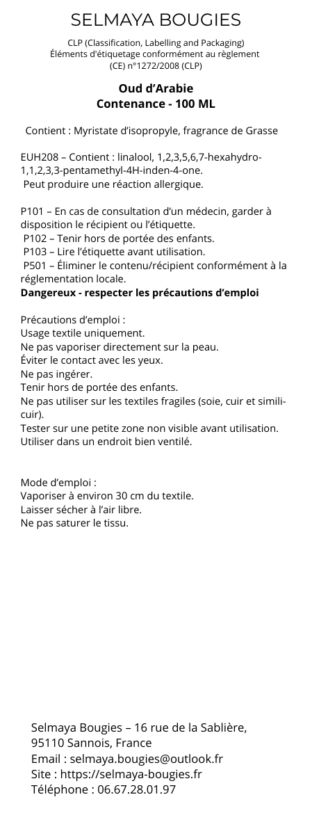 Oud d'Arabie - spray textile pour linge de maison 100ml