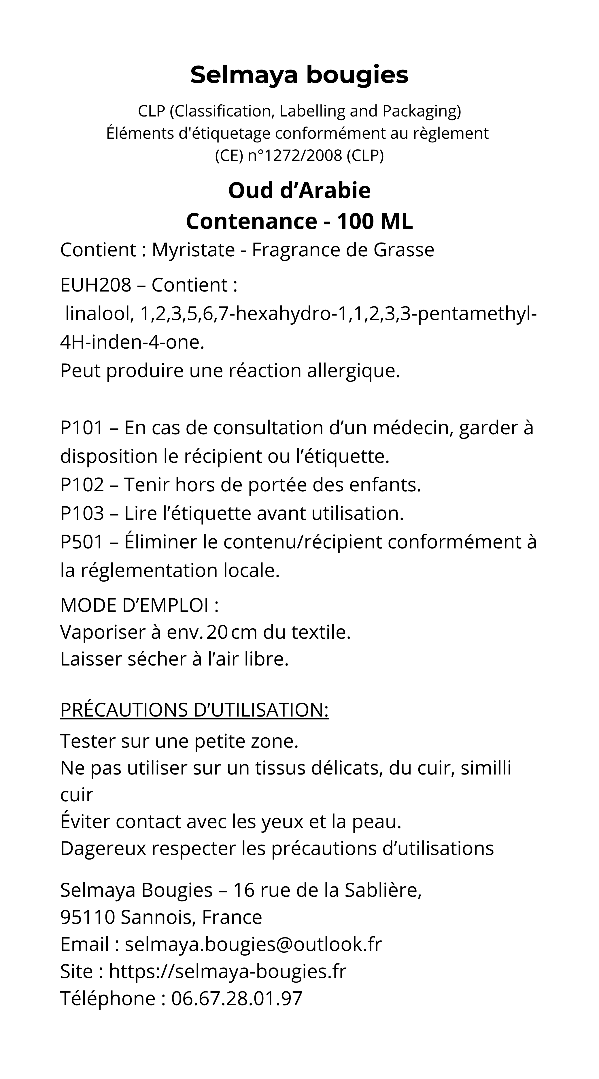 Oud d'Arabie - Spray parfumé pour linge