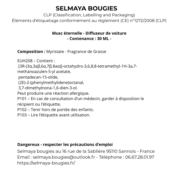 Musc éternelle -Diffuseur de parfum pour voiture