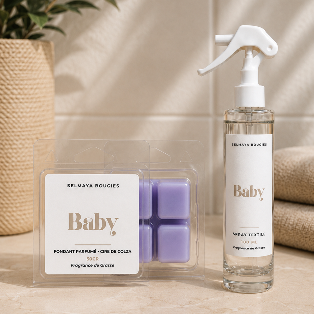 Duo Baby : Spray Textile + Fondant Parfumé Doux Poudré