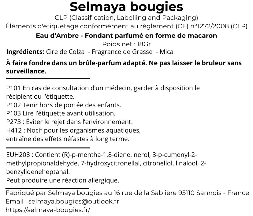 Eau d'Ambre 18gr - Fondant bougie parfumé naturel - pièce vendor-unknown