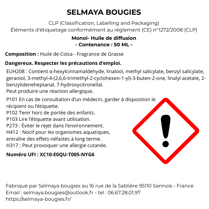 Huile diffusion Monoï - Senteur estivale - comme un souvenir de vacances