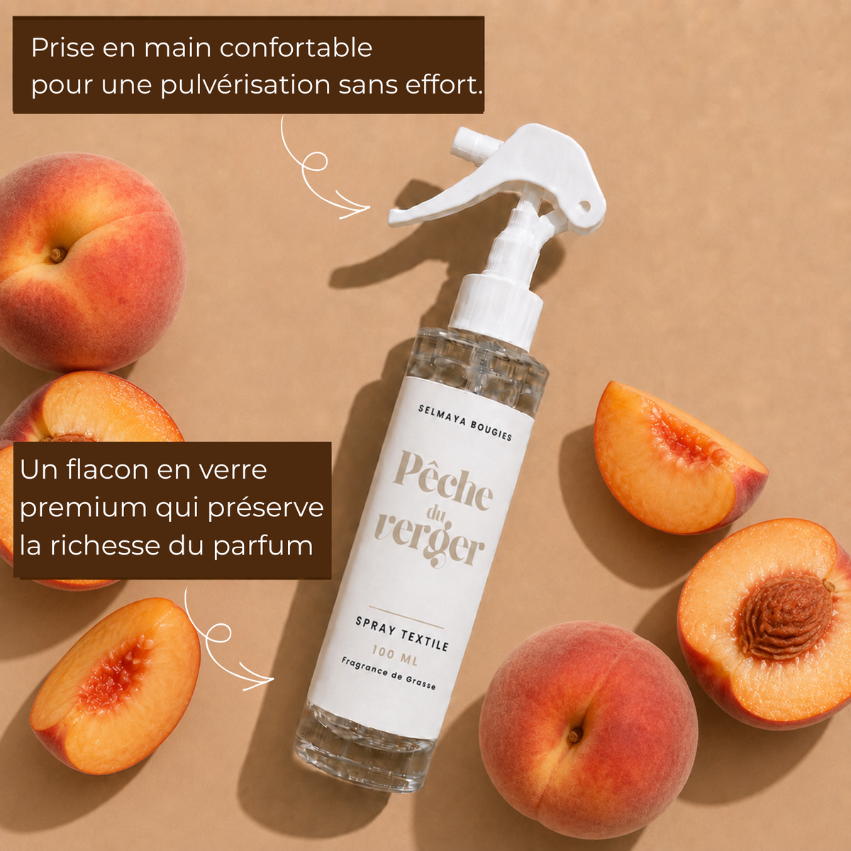 Spray textile Pêche du verger 100 ml | Selmaya Bougies