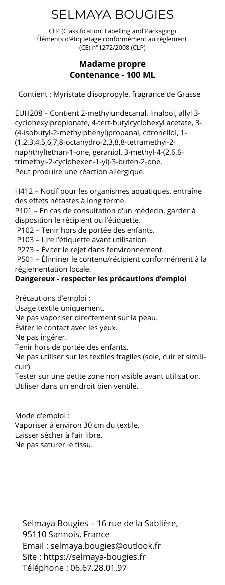 Madame propre - Spray parfumé pour le linge - 100 ml