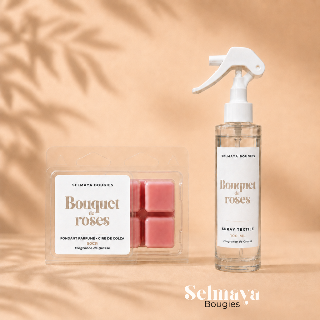 Duo Bouquet de Roses : Spray Textile + Fondant Parfumé Rose