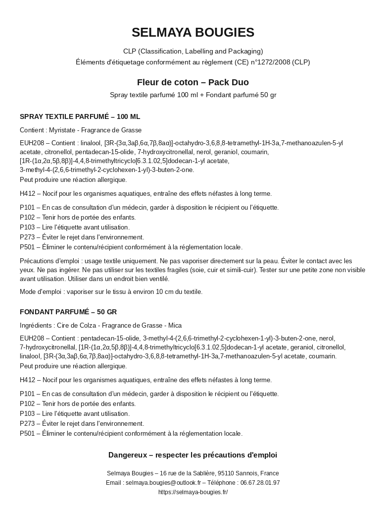 Duo Fleur de Coton : Spray Textile + Fondant Parfumé