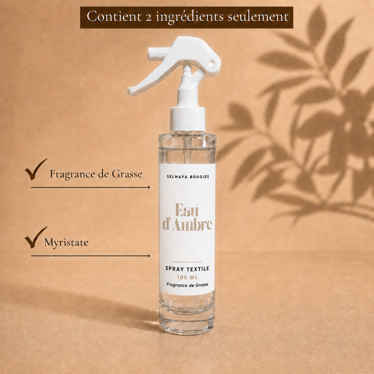 Spray textile Eau d'Ambre 100 ml | Selmaya Bougies