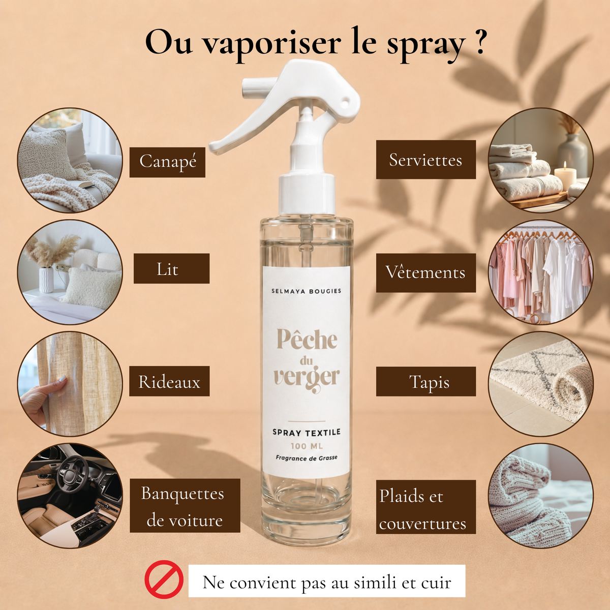Spray textile Pêche du verger 100 ml | Selmaya Bougies